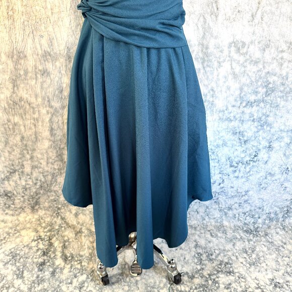 Teal Asymetrical Dress with Lace Up Back Ribbons - S - Picture 4 of 10